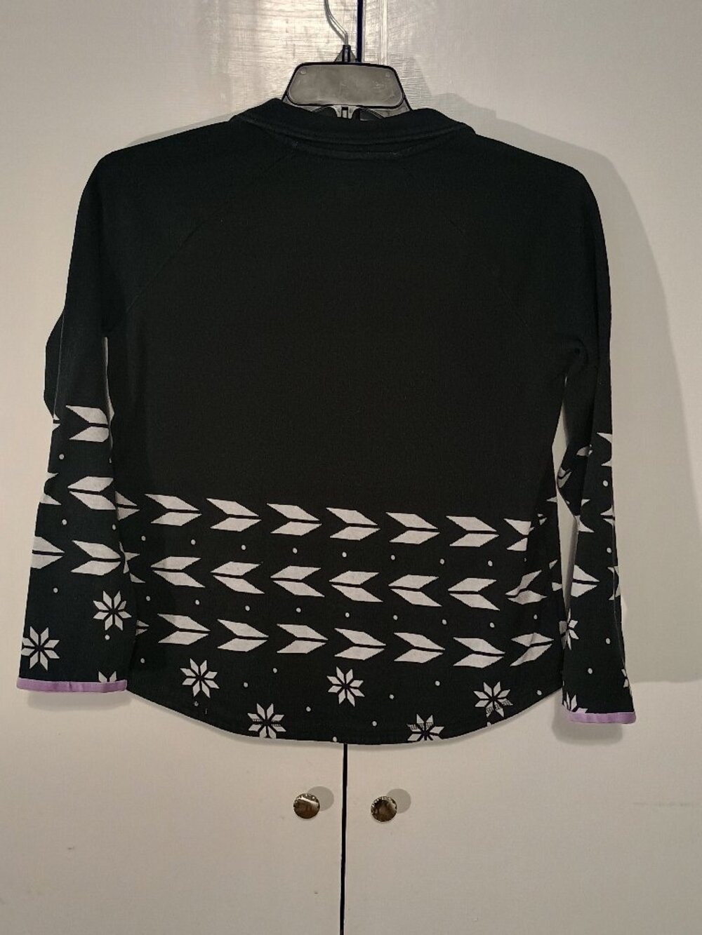 T by Talbots Medium Black White Fair Isle Quarter Zip Sweater Lavender Trim Cott - Picture 3 of 8